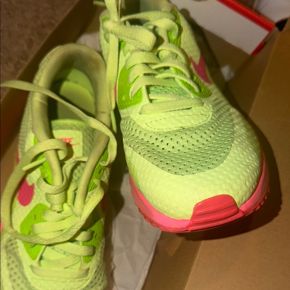 Bright Neon Green and Pink Kids Running Sneakers